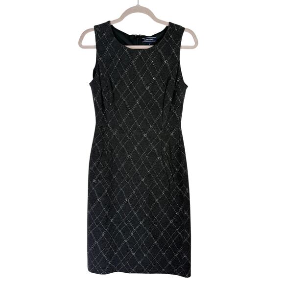 Lands End Gray w/ White Diamond Print Sleeveless Back Zipper Sheath Dress Size 2 - Picture 1 of 9